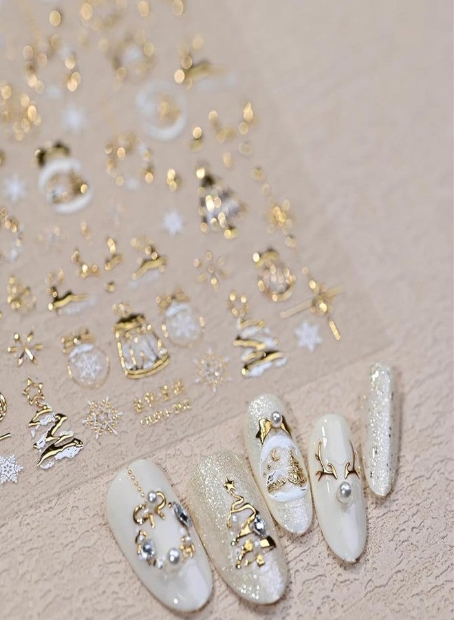 Maigitur 5D Embossed Christmas Nail Art Stickers Gold Crystal Ball Nail Stickers Self-Adhesive Wreath Xmas Tree Snowman Elk Snowflakes Nail Decals for Women Girls Winter Xmas Holiday Manicure DIY Nail Supplies - Image 1